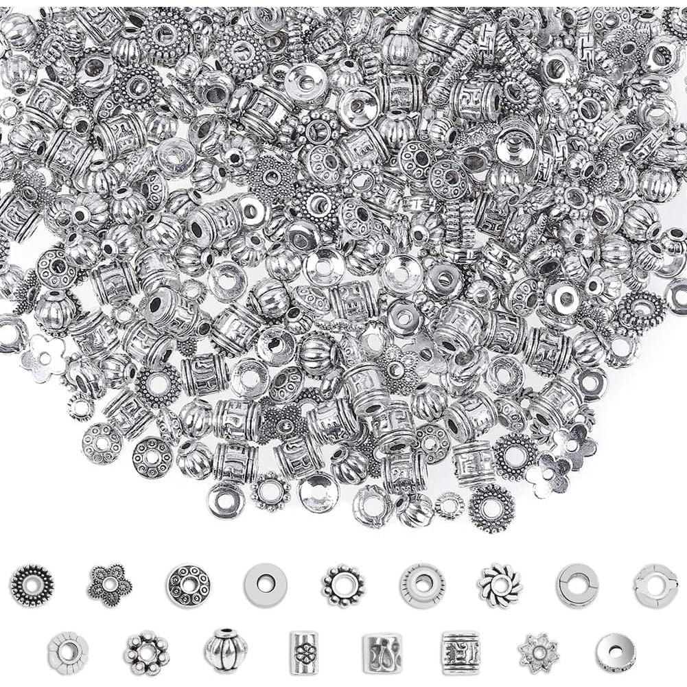 Cridoz Metal Spacer Beads for Making Bracelet, Necklace, Jewelry Making and Findings Accessories, 900Pcs, Silver