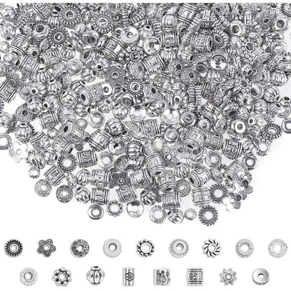 Cridoz Metal Spacer Beads for Making Bracelet, Necklace, Jewelry Making and Findings Accessories, 900Pcs, Silver
