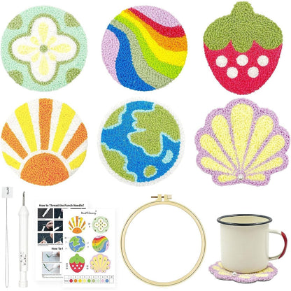 HAND U JOURNEY 6PCS Embroidery Punch Needle Food Series Refrigerator Magnets Set, Rug Punch Decoration DIY Kit for Children and Adult Beginner