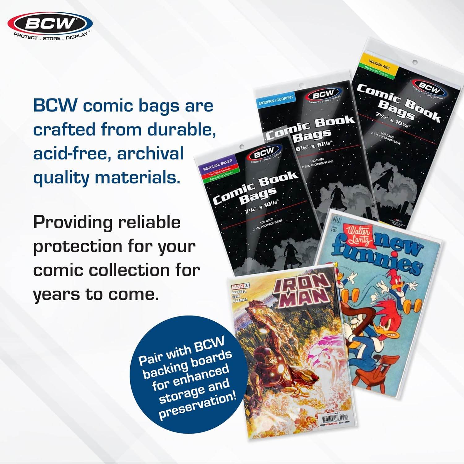 BCW Current/Modern Comic Bags - 100 ct | Acid-Free Modern Comic Bags for Current Issues | Exterior 6 7/8 x 10 1/2 inches | Crystal Clear Protection for Your Comic Collection - My Store