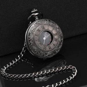 Vintage Pocket Watch Steel Men Quartz Pocket Watch with Silver Detachable Chain for Men Birthday Halloween Christmas Fathers Day Wedding Gift