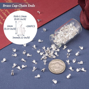 Craftdady 200pcs Cup Chain Connector End Tips with Loop 3x3mm for Iced Out Rhinestone Chain Jewelry Making