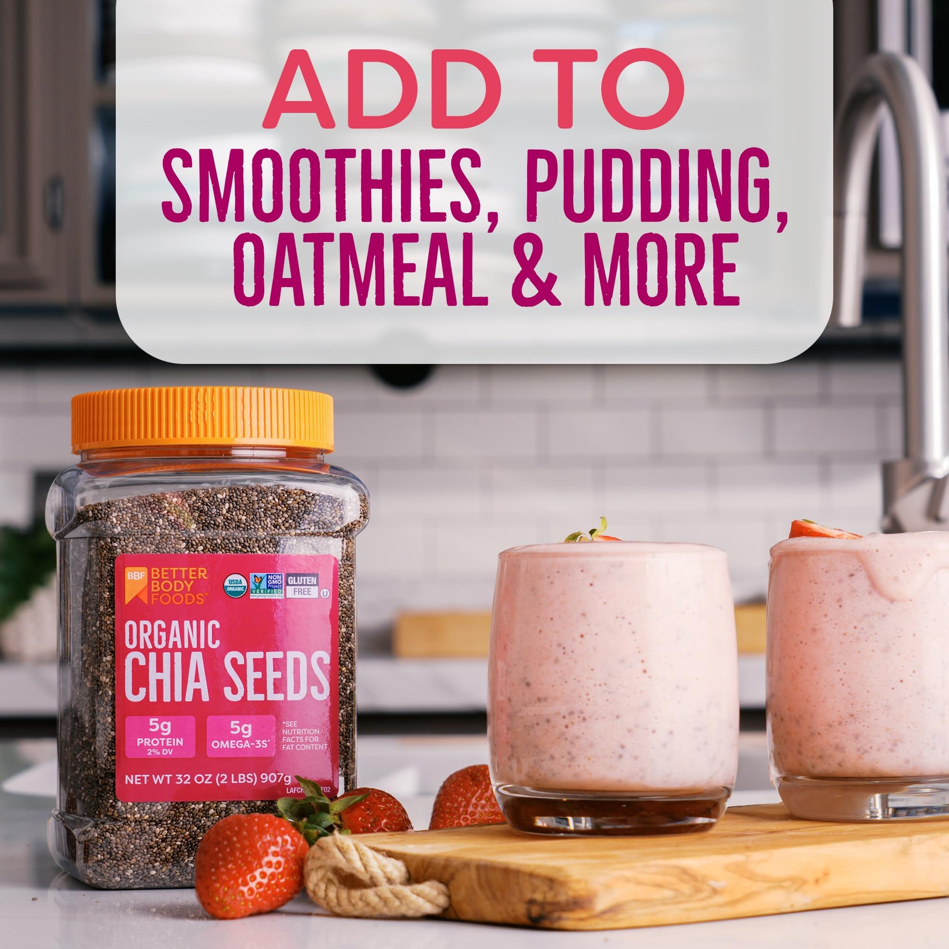 Buy now BetterBody Foods Organic Chia Seeds 2 lbs, 32 Oz, with Omega-3, Non-GMO, Gluten Free, Keto Diet Friendly, Vegan, Good Source of Fiber at indiglob india