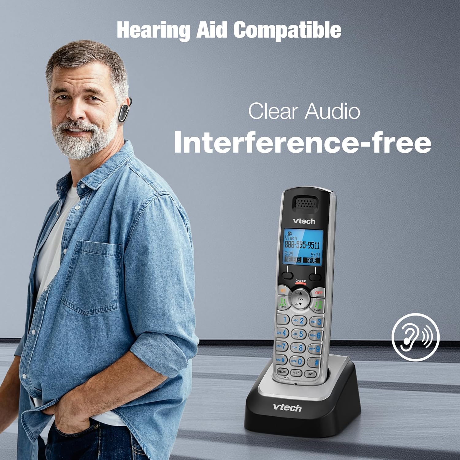 Buy now VTech Accessory Handset for DS6151 Series with 2-Line Cordless Phone, Suitable for Small Business or Home, Answering System, Expandable up to 12 Handsets, Intercom, Conference | DS6101 (Black/Silver) at indiglob india