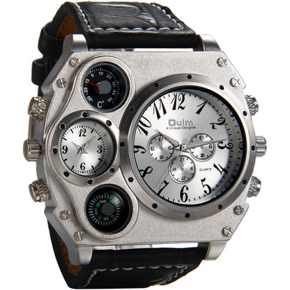 Avaner Men's Leather Wrist Watches: Big Face Dual Time Zone Oversized Large Dial Leather Strap Analog Quartz Watch