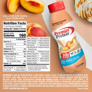 Buy now Premier Protein Shake, Peaches & Cream, 30g Protein, No Added Sugar, 24 Vitamins & Minerals to Support Immune Health, 11.5 fl oz, 12 Pack (Packaging May Vary) at indiglob india