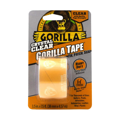 Gorilla Crystal Clear Repair Duct Tape, 1.88” x 5 yd, Clear, (Pack of 1)