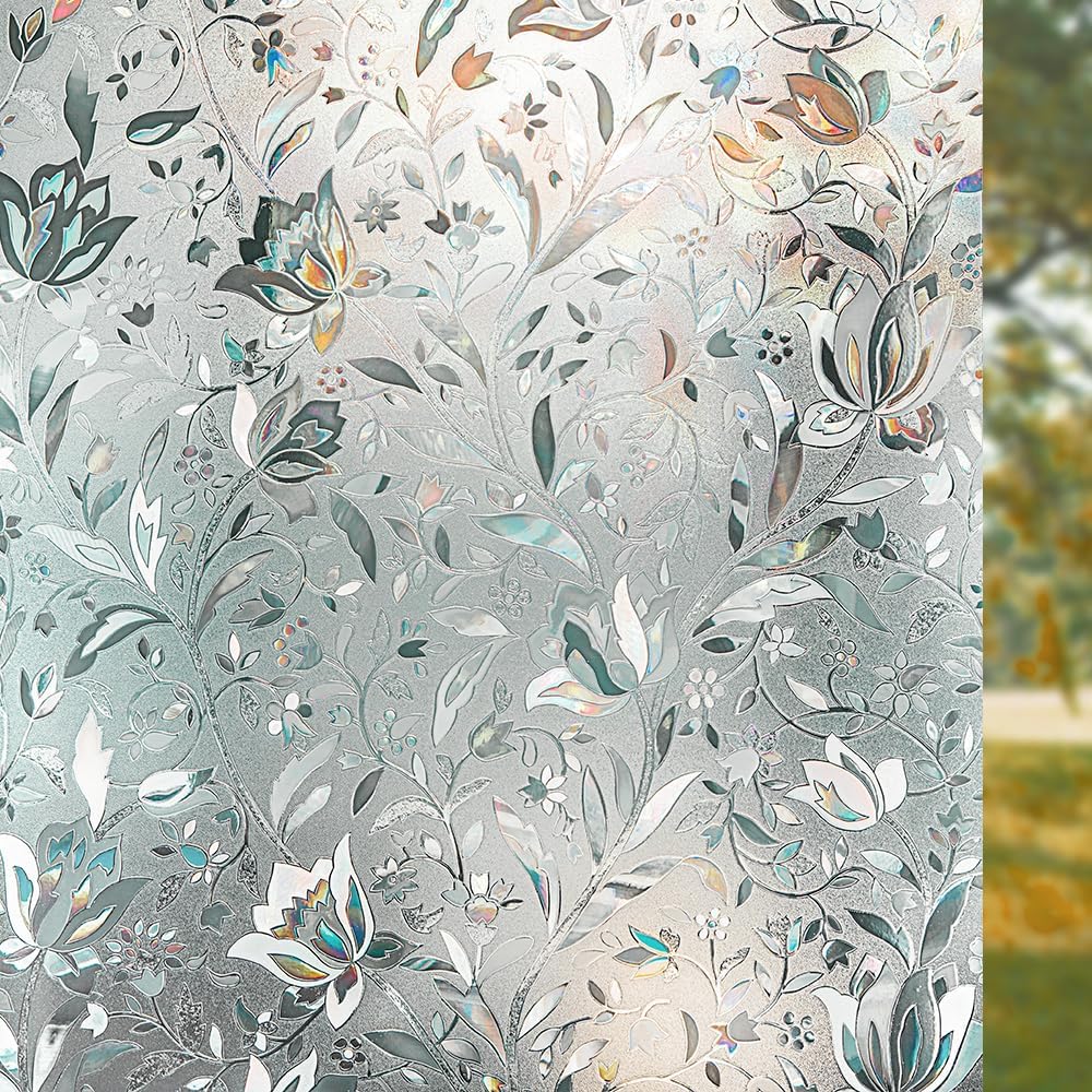 Window Privacy Film, Frosted Removable Glass Covering for Bathroom, Opaque Static Cling Heat Control Door Sticker for Home Office Living Room, Non-Adhesive Matte White (17.5" x 78.7")