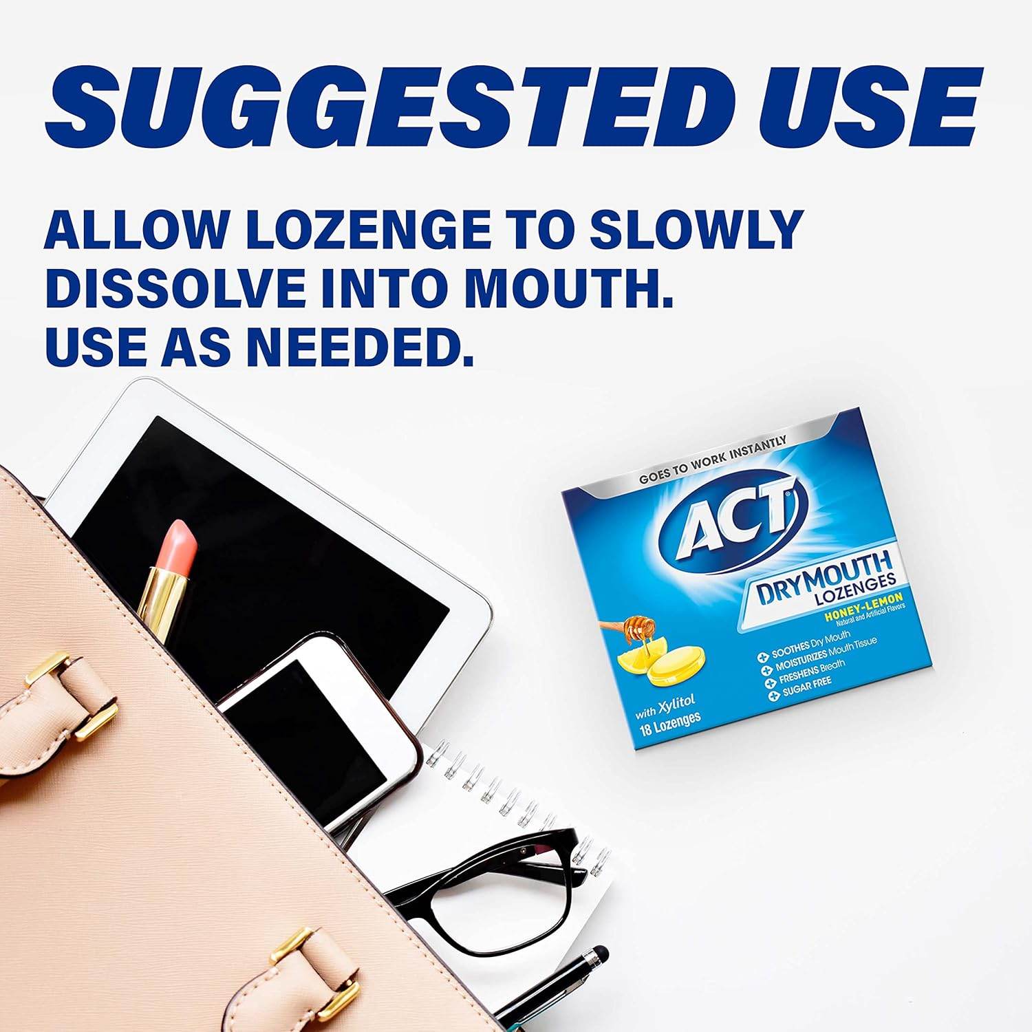 ACT Dry Mouth Lozenges With Xylitol, Sugar Free Honey-Lemon, 18 Count - My Store