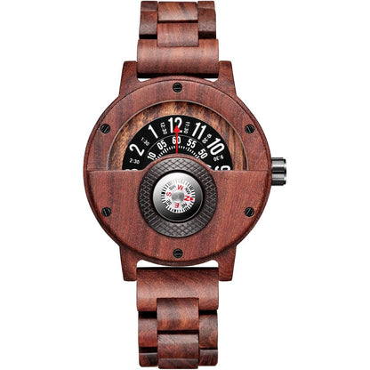 Men's Handmade Wooden Watches Mens Lightweight Analog Quartz Wood Mens Wrist Watch with Compass