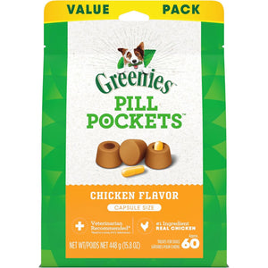 Greenies Pill Pockets for Dogs Large Size, Soft Dog Treats, Chicken Flavor, 15.8 oz. Pouch (60 Treats)