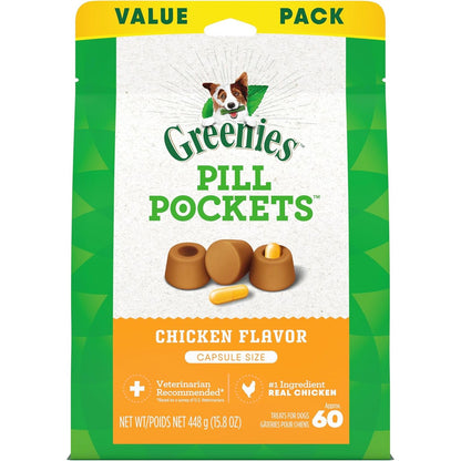 Greenies Pill Pockets for Dogs Large Size, Soft Dog Treats, Chicken Flavor, 15.8 oz. Pouch (60 Treats)