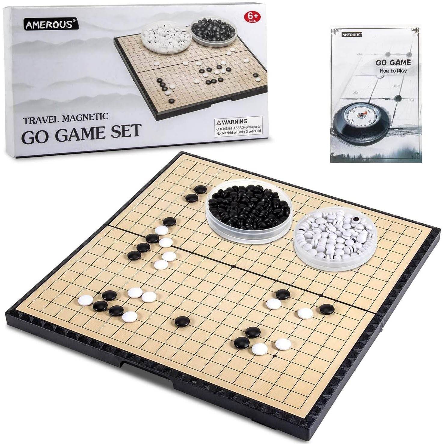 AMEROUS 11 Inches Magnetic Go Game Set (19 x 19), Travel Foldable Board Game Set with Magnetic Plastic Stones & Go Game Rules for Beginner, Kids, Adults （Weiqi） - My Store