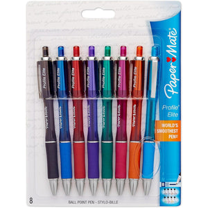 Paper Mate® Profile® Elite Retractable Ballpoint Pens, Bold Point, 1.4 mm, Assorted Barrels, Assorted Ink Colors, Pack Of 8