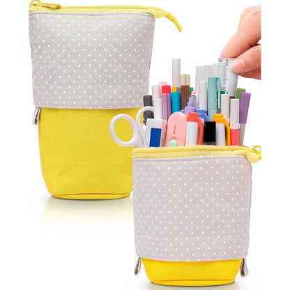 Sooez Standing Pencil Case, Cute Stand up Pencil Pouch, Telescopic Pen Pouch, Portable Pencil Holder, Kawaii Stand up Pencil Case, Spacious Pencil Pouch Bag for School Office Supplies, Beige Panda