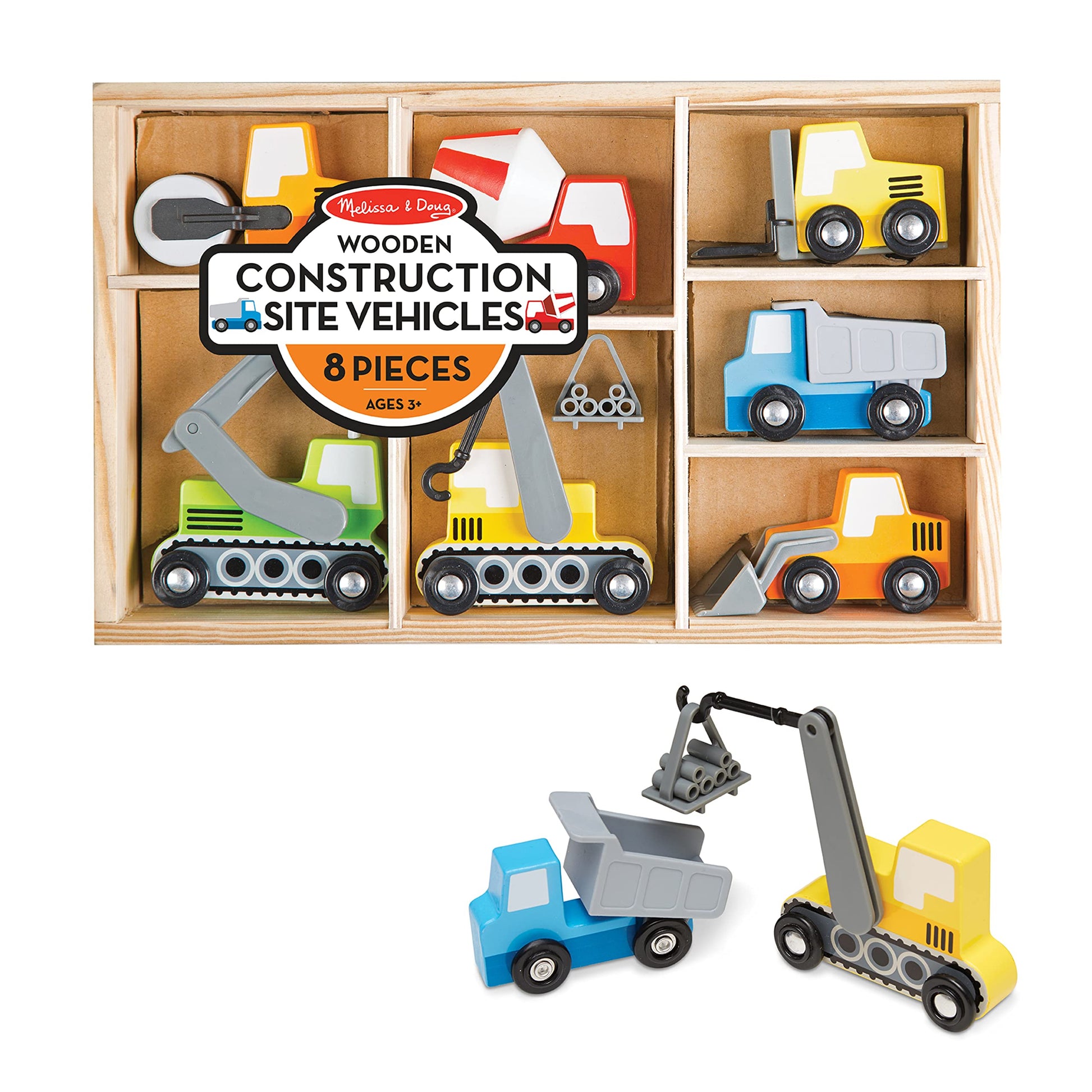 Buy now Melissa & Doug Wooden Construction Site Vehicles with Wooden Storage Tray (8 pcs) at indiglob india