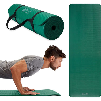 Gaiam Essentials Thick 2/5" (10mm) and Thin 1/4" (6mm) Yoga & Pilates, Fitness & Exercise Mat with Easy-Cinch Carrier Strap
