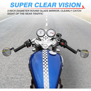 MICTUNING Universal Motorcycle Mirrors - 3 Inch Round Folding Bar End Side Mirror Compatible with Honda, Scooter, Suzuki, Yamaha, Kawasaki, Victory and More