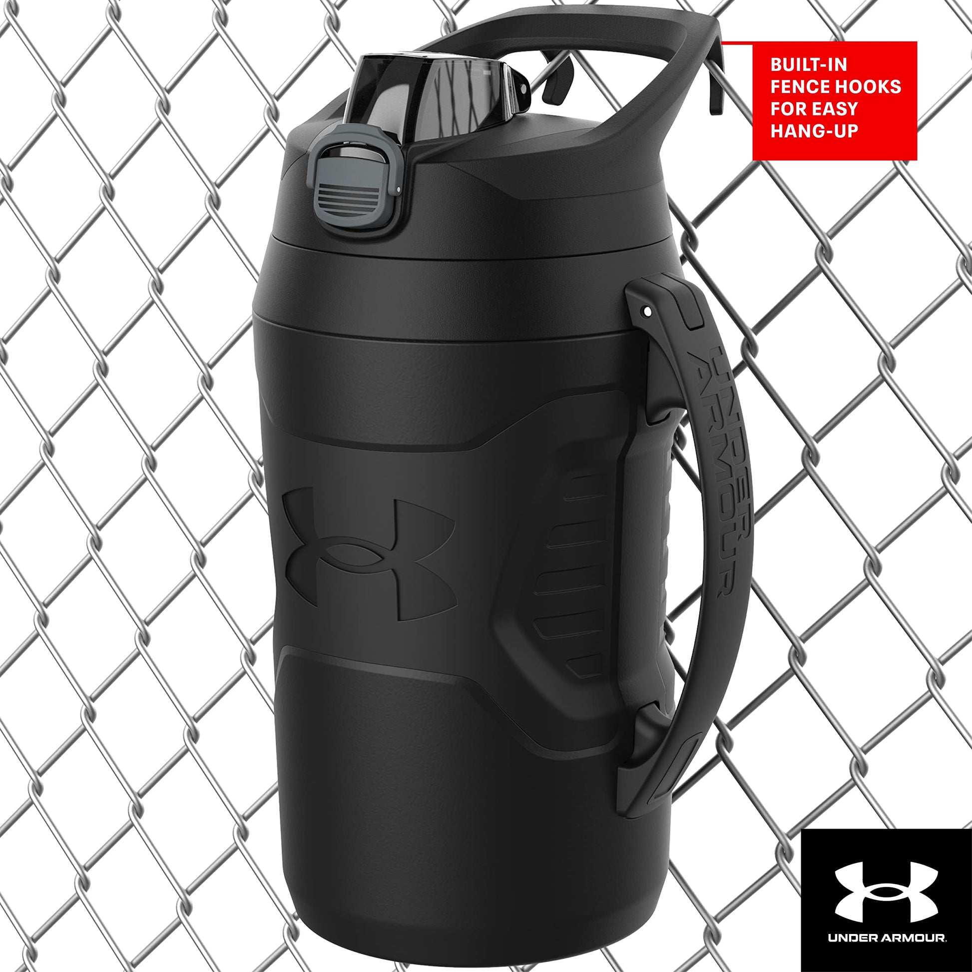 Buy now Under Armour Half Gallon Water Bottle Insulated, 64oz Insulated Water Bottle with Handle, Fence Hook, Leak Resistant, for Baseball, Football & More, Academy/Black at indiglob india
