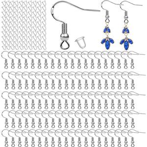 100 PCS/50 Pairs 925 Sterling Silver Earring Hooks Fish Hook Ear Wires French Wire Hooks Hypo-allergenic Jewelry Findings Earring Parts DIY Making with 100 PCS Clear Rubber Earring Safety Backs
