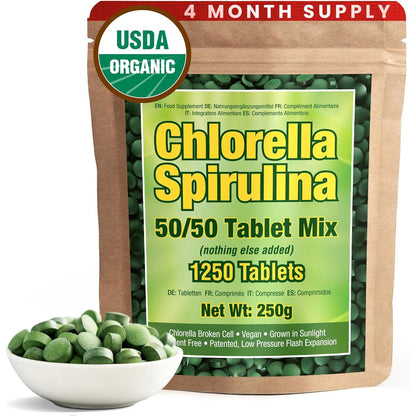 Good Natured Premium Spirulina and Chlorella Capsules 1,250 Tablets, Non-GMO, Vegan Organic Chlorella Tablets, Sunlight Grown, Cracked Cell Wall, High Protein, Heavy Metal Detox