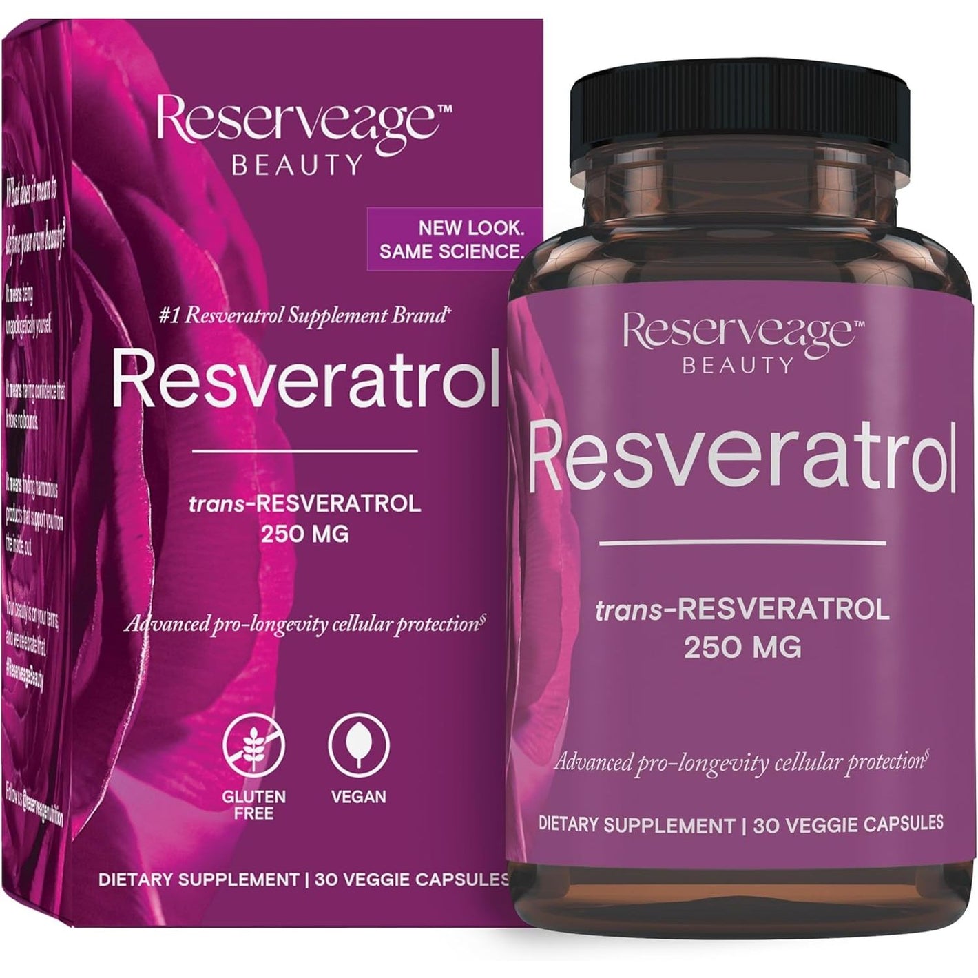 Reserveage Beauty, Resveratrol 250 mg, Antioxidant Supplement for Heart and Cellular Health, Supports Healthy Aging and Immune System, Paleo, Keto, 30 Capsules