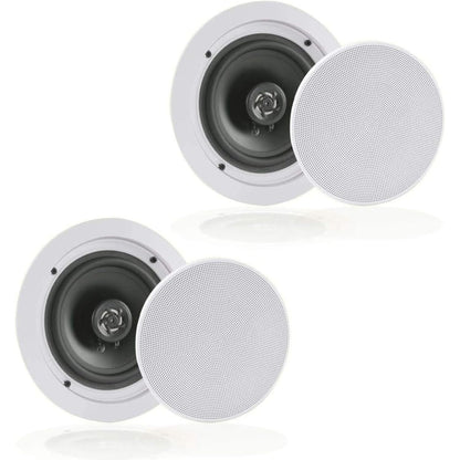 Pyle 6.5” Pair Bluetooth Flush Mount In-wall In-ceiling 2-Way Speaker System Quick Connections Changeable Round/Square Grill Polypropylene Cone & Polymer Tweeter Stereo Sound 150 Watt (PDICBT652RD)