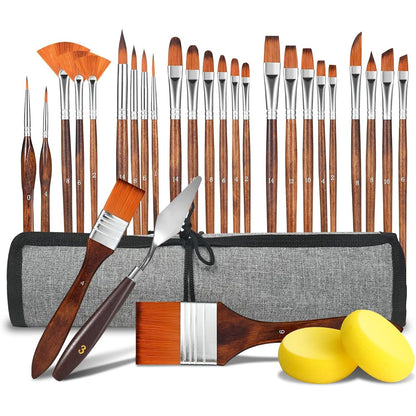 Filbert Paint Brushes Set, 12 PCS Artist Brush for Acrylic Oil Watercolor Gouache Artist Professional Painting Kits with Synthetic Nylon Tips