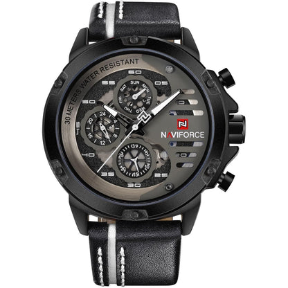 NAVIFORCE Sport Military Watches for Men Waterproof Watch Analog Quartz Leather Band Date Calendar Clock Wristwatch