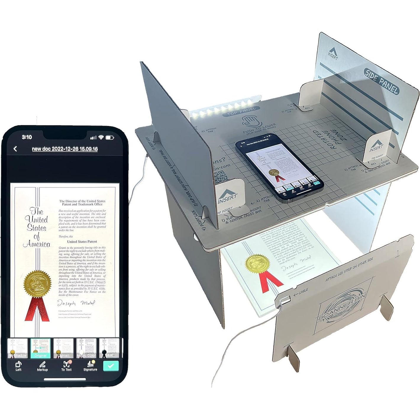 Scanner Bin Pro - Phone Scanner Stand for Photo and Document scanning (Also Used as a Document Camera, Invented & Produced in The USA)