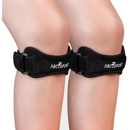 Abco Tech Patella Knee Strap - Knee Pain Relief - Tendon and Knee Support for Running, Hiking, Soccer, Basketball, Volleyball and Exercise - Runners Knee Stabilizer - Adjustable Band (Nylon)