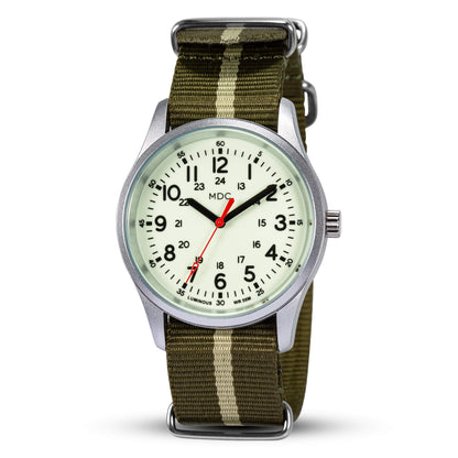 Buy now Infantry Mens Military Field Watch,Luminous Glow in The Dark Dial,Analog Tactical Wristwatch w/ 12/24 Hr Time,Japanese Quartz Movement,Slip-Thru Nylon Band,Reliable Work Watch for Men Silver Green at indiglob india