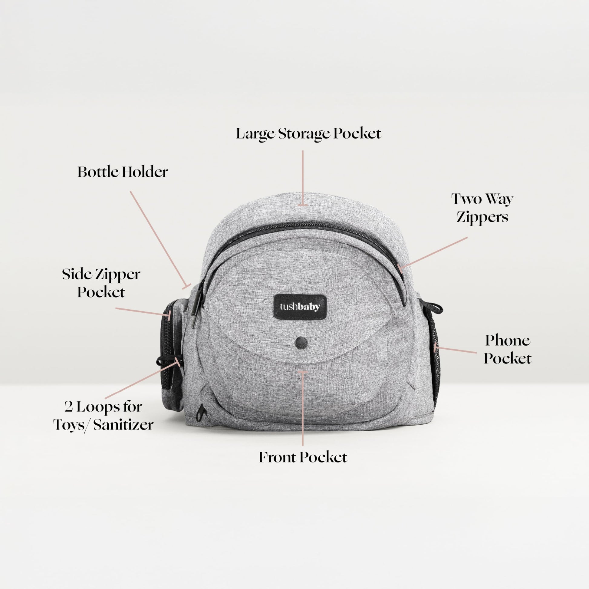 Buy now Tushbaby Original Hip Seat Baby Carrier for Babies & Toddlers up to 45 lbs, Safety Certified, Lightweight No-Foam Design with Storage & Nursing Support, Grey at indiglob india