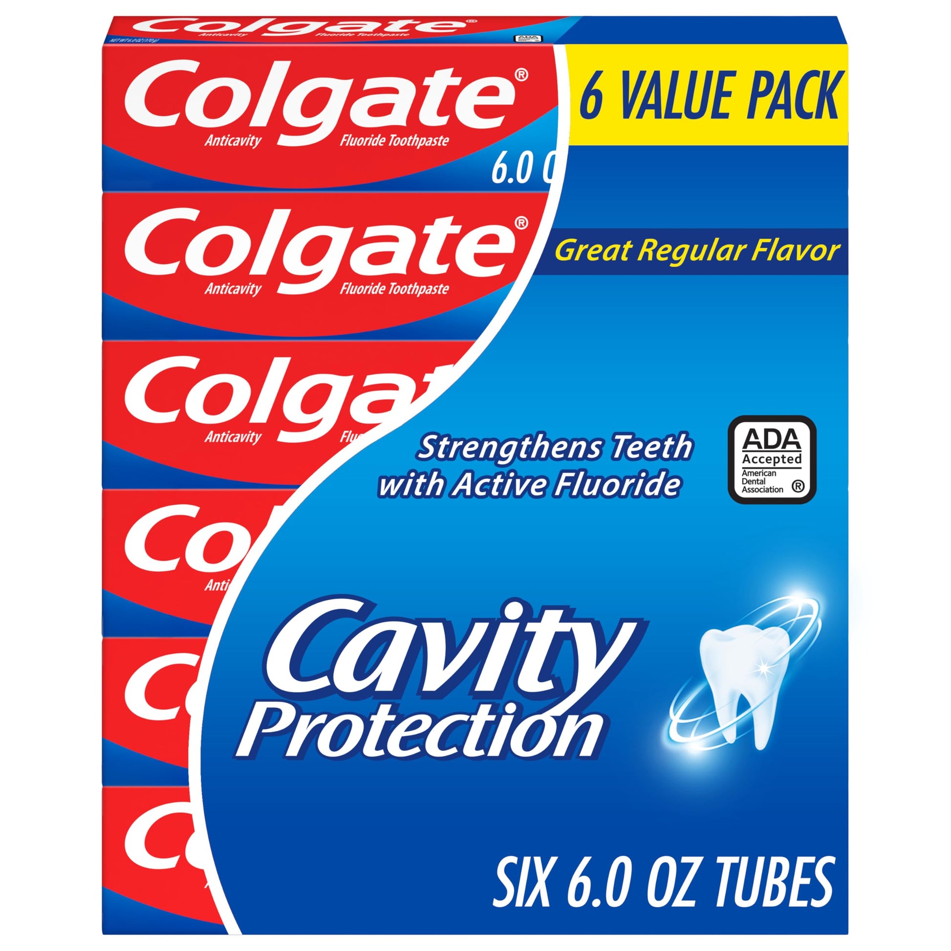 Buy now Colgate Cavity Protection Toothpaste with Fluoride, Minty Great Regular Flavor, Anti Cavity Toothpaste, 6 Pack, 6 Oz Tubes at indiglob india