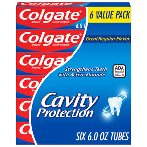 Buy now Colgate Cavity Protection Toothpaste with Fluoride, Minty Great Regular Flavor, Anti Cavity Toothpaste, 6 Pack, 6 Oz Tubes at indiglob india