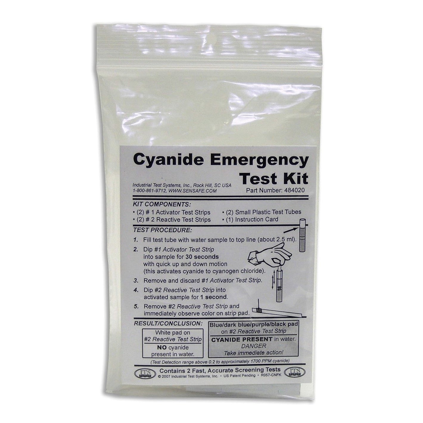 Industrial Test Systems 484020 Cyanide Emergency Test Kit, 0.2-1700 ppm Range