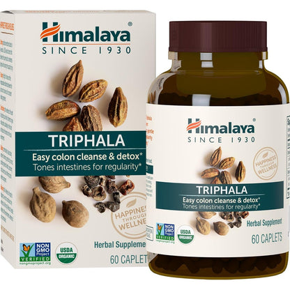 Himalaya Organic Triphala, 2 Month Supply, for Colon Cleanse, Detox & Occasional Constipation, USDA Certified Organic, Non-GMO, Gluten-Free, Extract & Powder Herbal Supplement, 688 mg, 60 Caplets