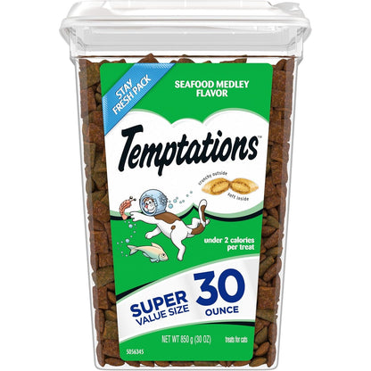 Temptations Classic Crunchy and Soft Cat Treats, Seafood Medley Flavor, 30 oz. Tub