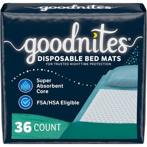 Goodnites Disposable Bed Pads/Bed Mats for Bedwetting, 2.4 x 2.8 ft, 36 Ct (4 Packs of 9)