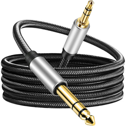 3.5 mm to 6.35 mm Audio Cable 10Ft, Gold-Plated Terminal Silver Color Zinc Alloy Housing 3.5mm 1/8" Male TRS to 6.35mm 1/4" Male TRS Nylon Braided Stereo Audio Cable for CellPhone, Amplifiers(10Ft/3M)