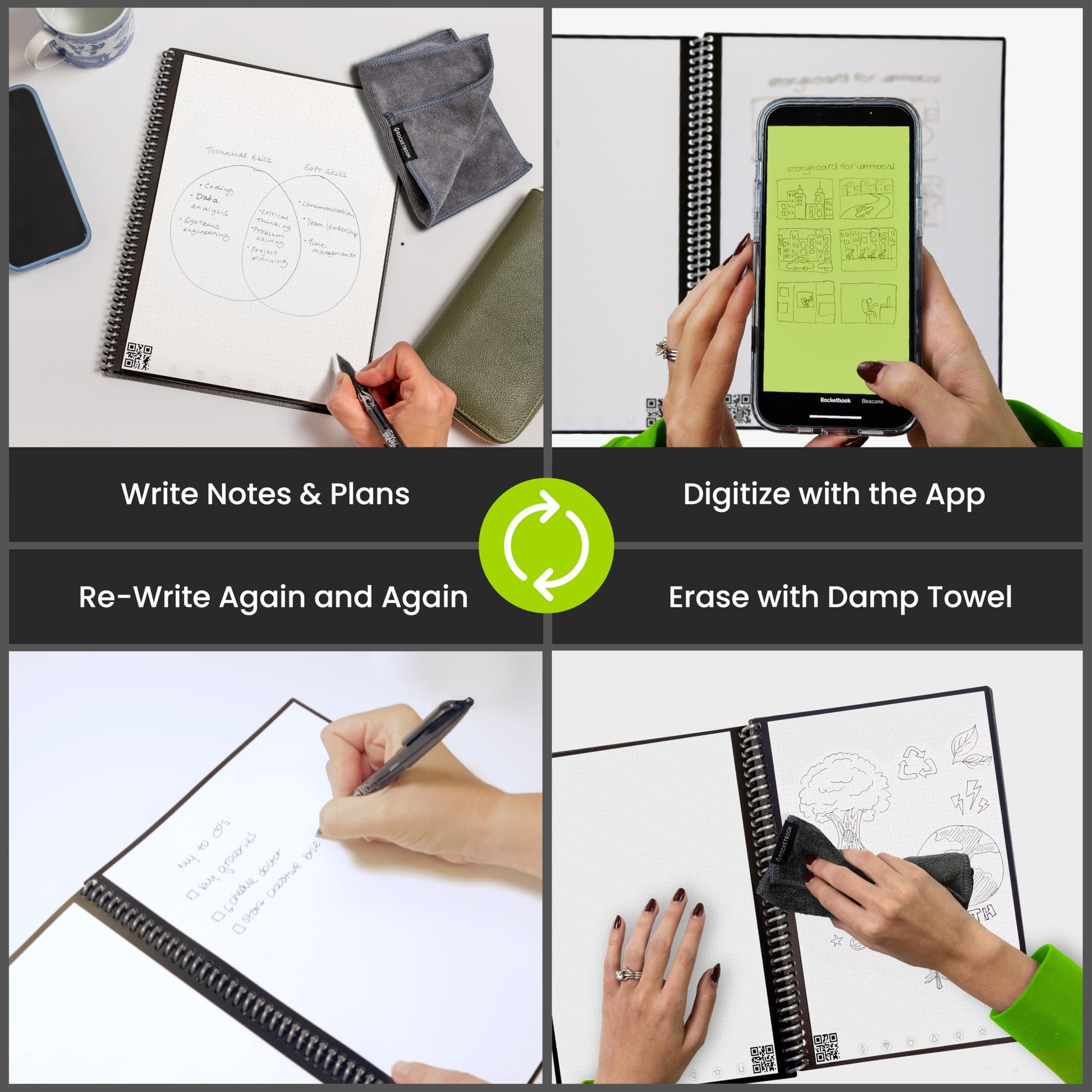 Buy now Rocketbook Core Reusable Spiral Notebook, Letter Size 8.5x11, Black - Dotted Pages, App-Connected, Erasable, Durable Cover, Ideal for School, Work, and Creative Projects at indiglob india