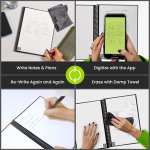 Buy now Rocketbook Core Reusable Spiral Notebook, Letter Size 8.5x11, Black - Dotted Pages, App-Connected, Erasable, Durable Cover, Ideal for School, Work, and Creative Projects at indiglob india