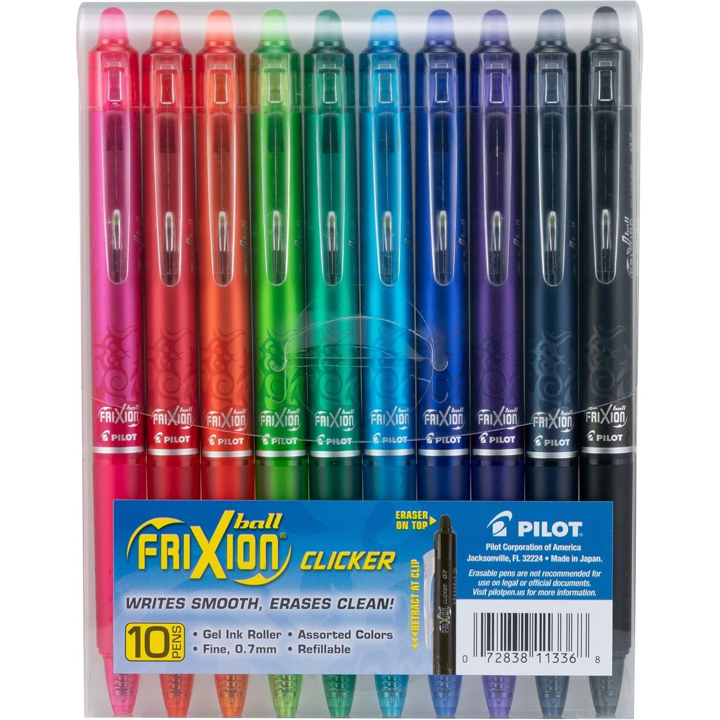 Pilot FriXion Erasable Gel Pens, Fine Point 0.7 mm Erasable Pens, Pack of 10 Assorted Colors
