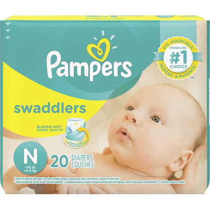 Pampers Swaddlers Diapers Size N 20 Count Pack of 2 (Total of 40 Pampers)