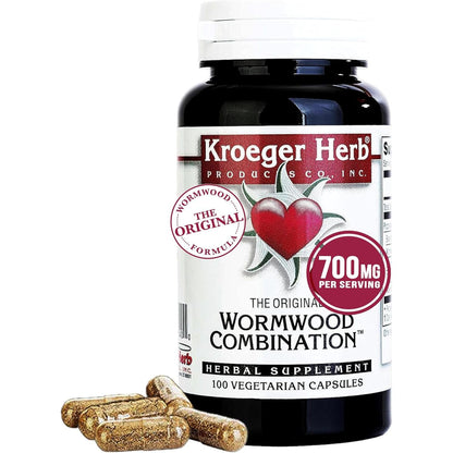 Kroeger Herb Products, Wormwood Herb, Black Walnut, Clove, Quassia, Worm Wood Detox Cleanse - Vegetarian Capsules, Non-GMO, Gluten Free, No Preservatives or Fillers - 100 Capsules, Made in USA