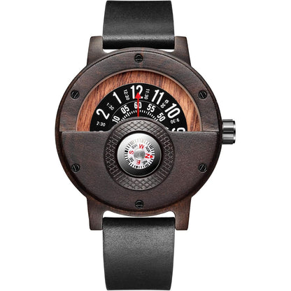 Men's Handmade Wooden Watches Mens Lightweight Analog Quartz Wood Mens Wrist Watch with Compass