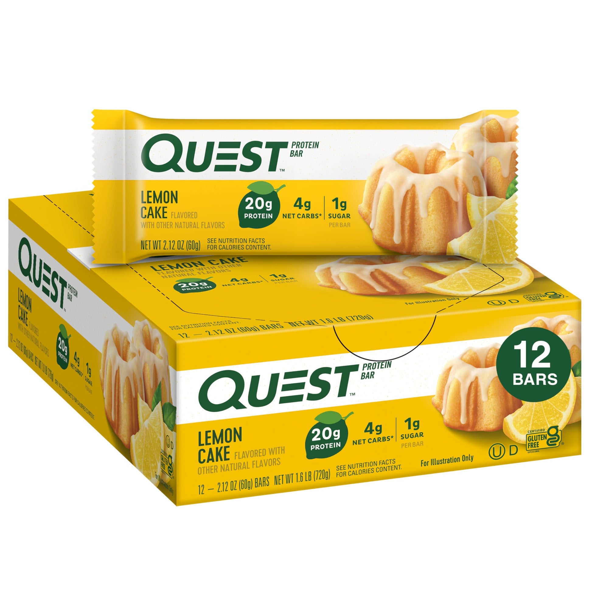 Buy now Quest Nutrition Chocolate Brownie Protein Bar, 20g Protein, 1g Sugar, 4g Net Carb, High Fiber, Gluten Free, 12 Count Lemon Cake 12 Count at indiglob india