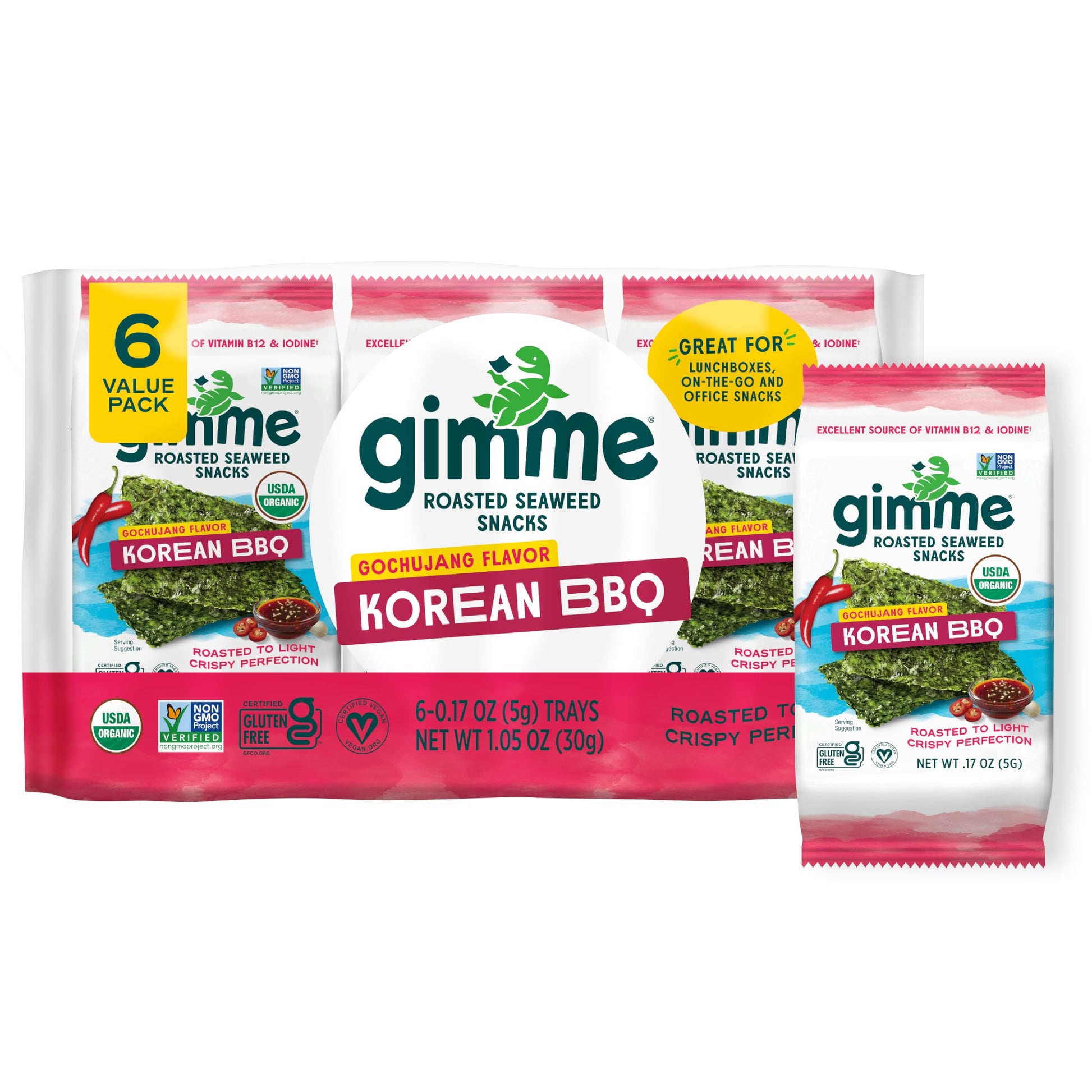 Buy now Gimme Seaweed Organic Premium Roasted Seaweed Snacks, Sea Salt, 6 Count, Keto, Vegan, Gluten-Free, Great Source of Omega3s and Iodine, Healthy On-The-Go Snack for Kids and Adults at indiglob india
