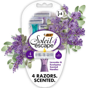 BIC Soleil Escape Scented Women's Disposable Razors With 4 Blades, Comfortable Shave, Lavender & Eucalyptus Scented Handle Shaving Razors for Women, 4 Count