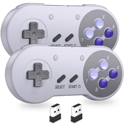 2 Pack 2.4 GHz Wireless USB Controller Compatible with SNES Games, SNES Retro USB PC Super Classic Controller for Windows PC MAC Linux Genesis Raspberry Pi Retropie (Multicolored Keys)